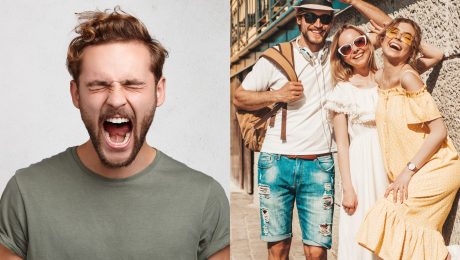 Muž, ktorý kričí a trojica mladých ľudí.