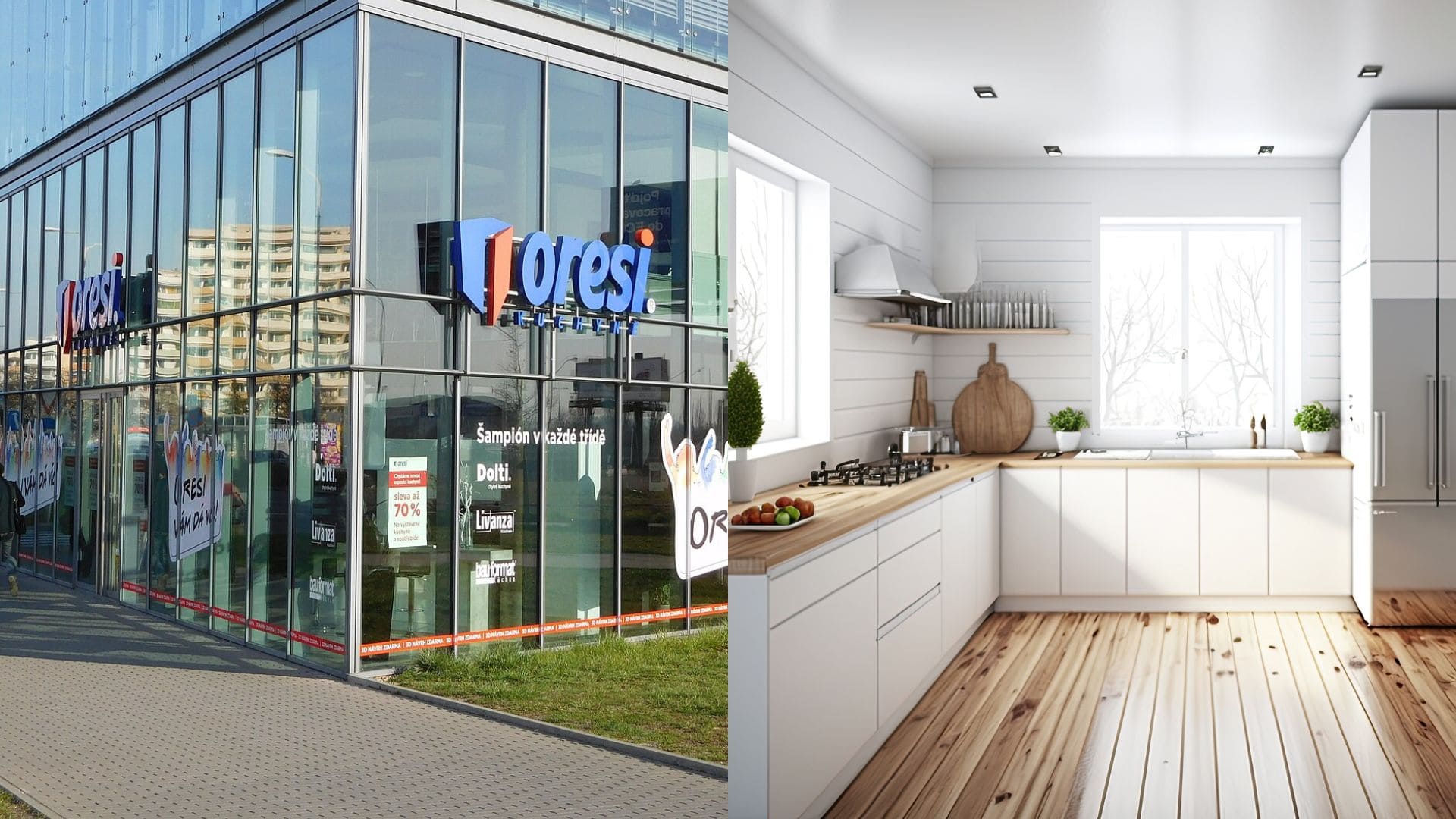 Predajňa Oresi a kuchyňa.