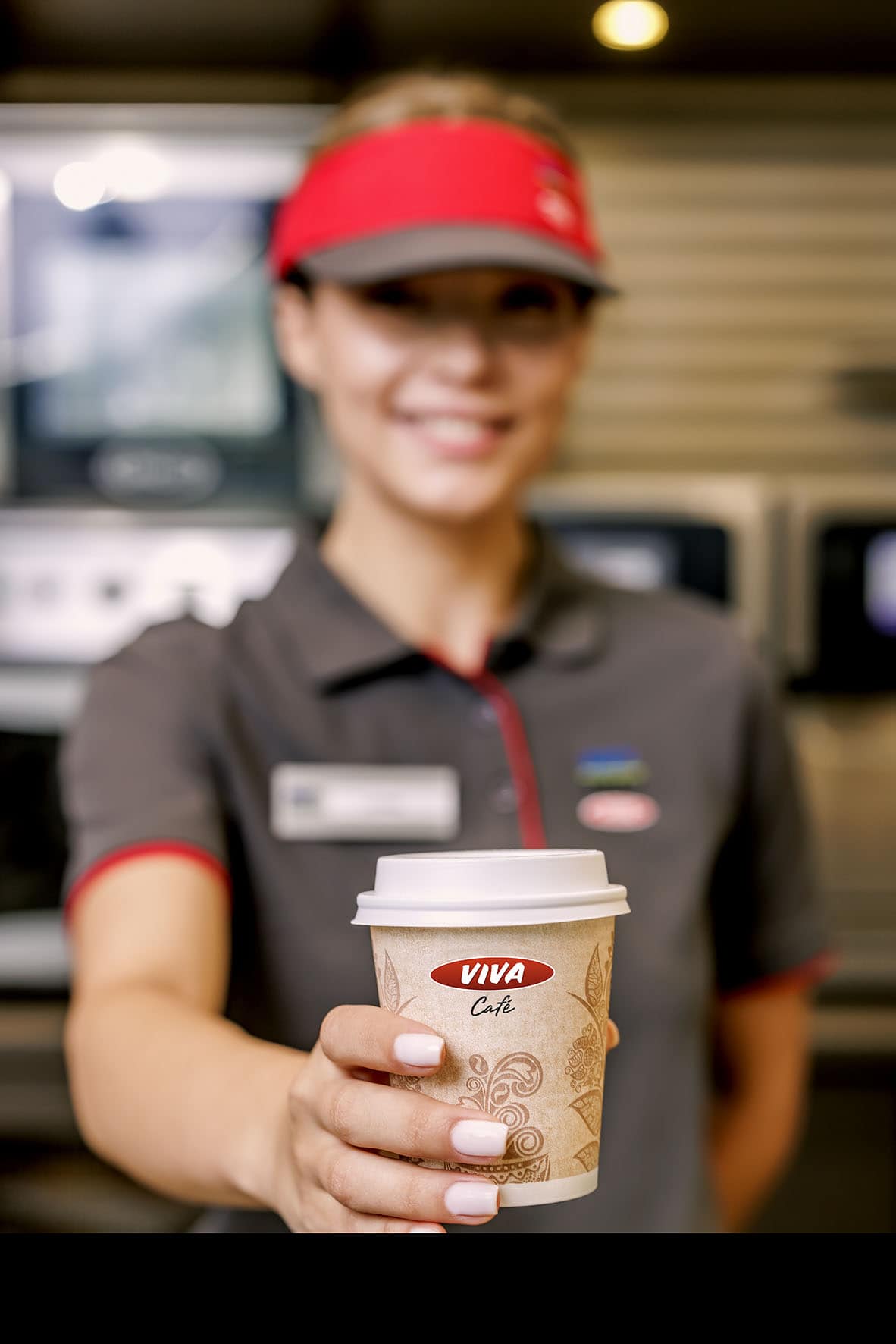 new VIVA – staff giving coffee to go hands only