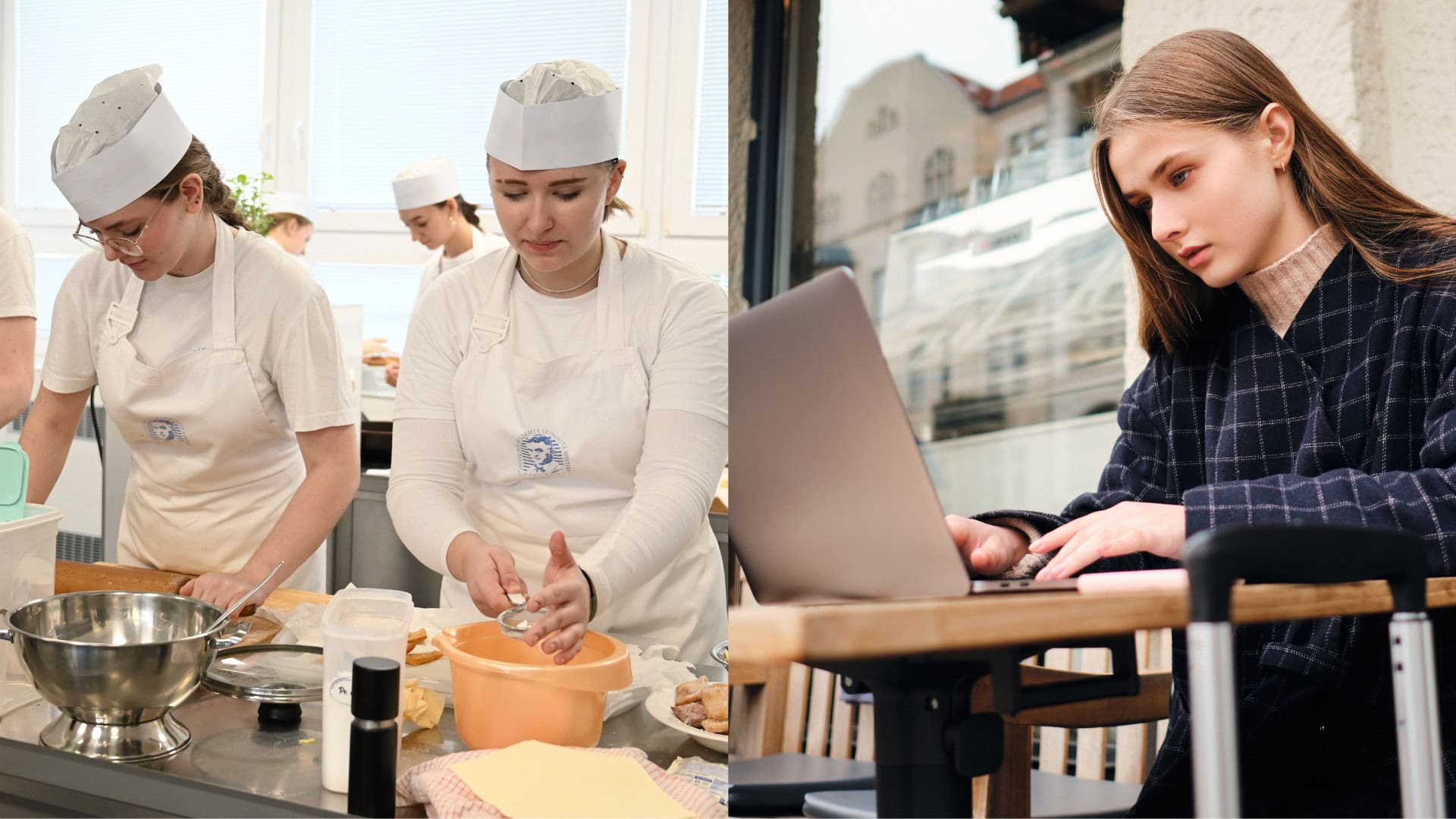 Dievčatá pri práci a dievča za notebookom.