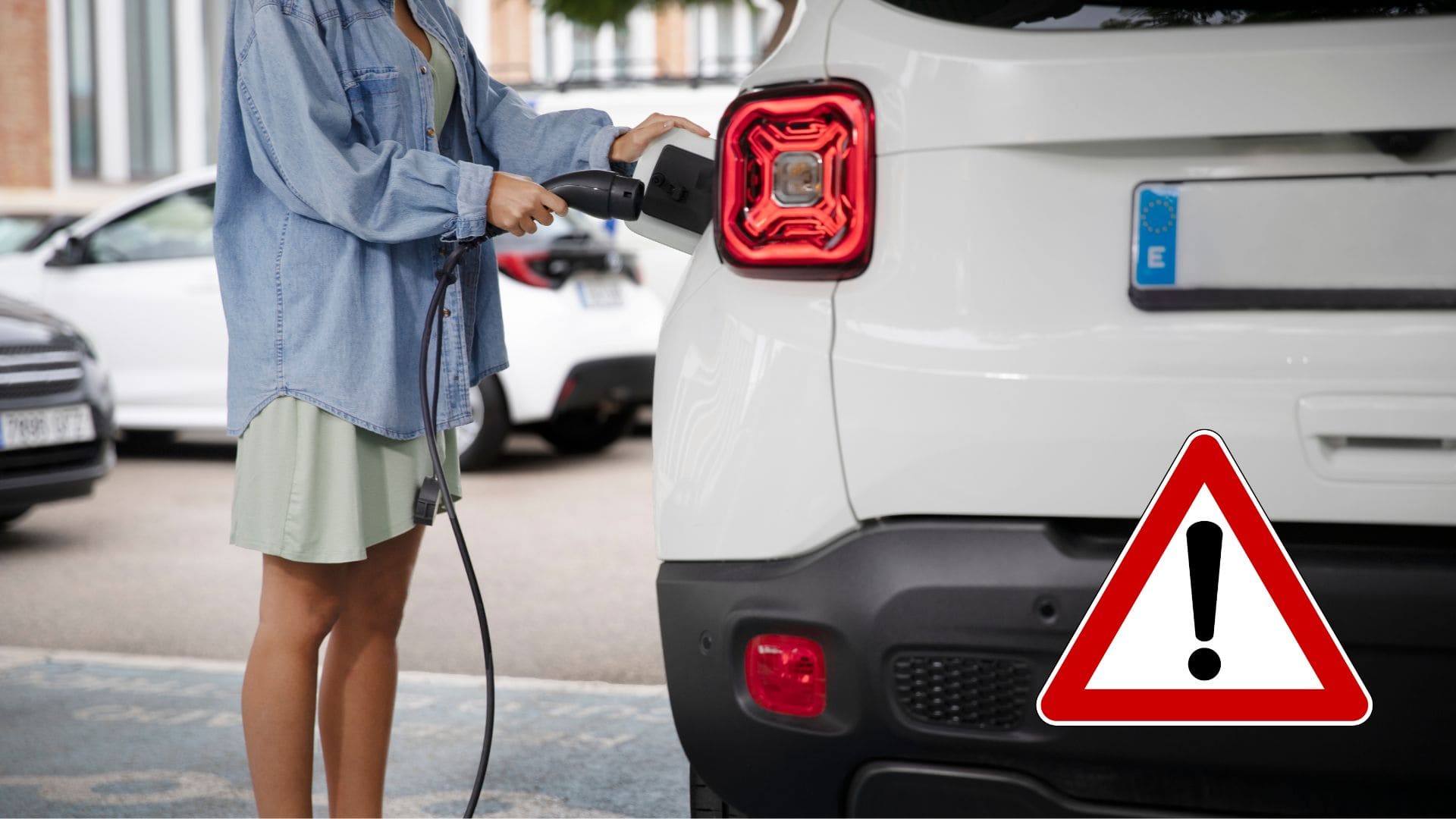 Žena nabíja elektromobil.