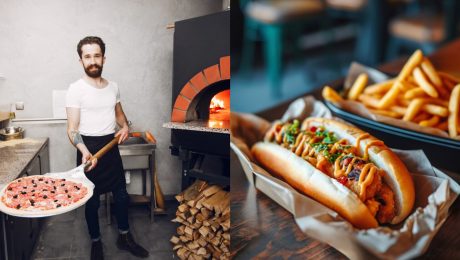 pizza, muž, hot dog