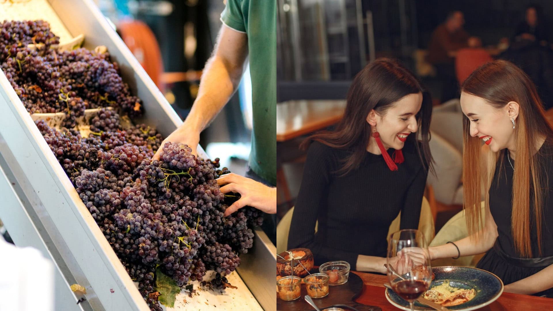 Červené hrozno a ženy v reštaurácii.