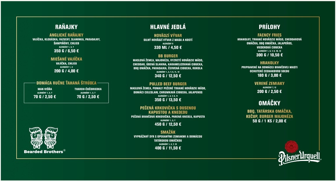 menu v PU zone na Grape