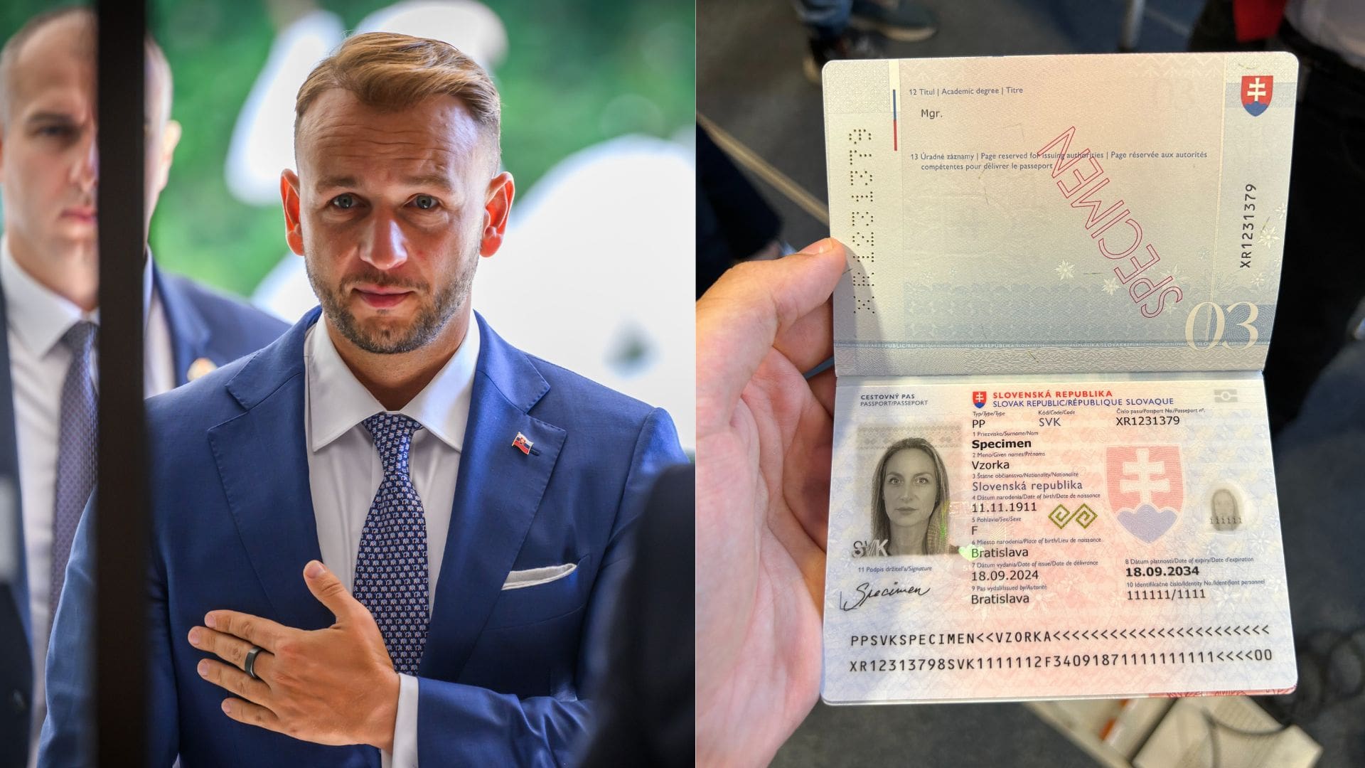Na snímke minister vnútra Matúš Šutaj Eštok a nový slovenský cestovný pas.