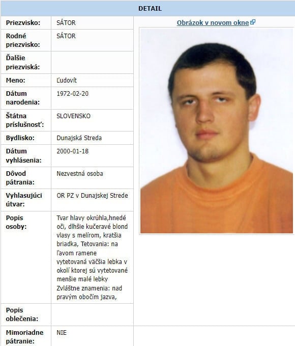Jeden z neväčších zabijakov v dejinách Slovenska Ľudovít Sátor je policajnom systéme pátrania medzi nezvestnými.