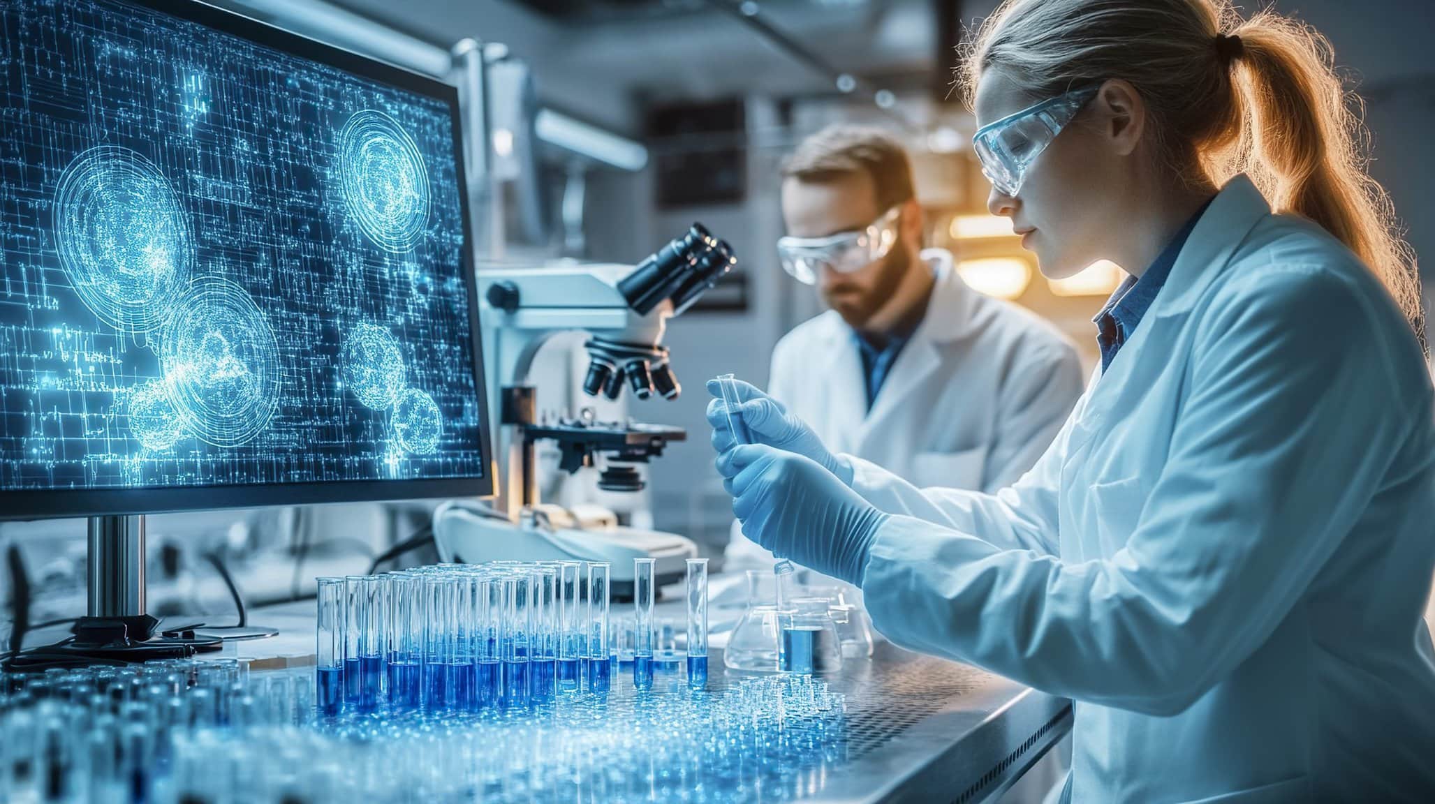 vedci, laboratórium. mRNA