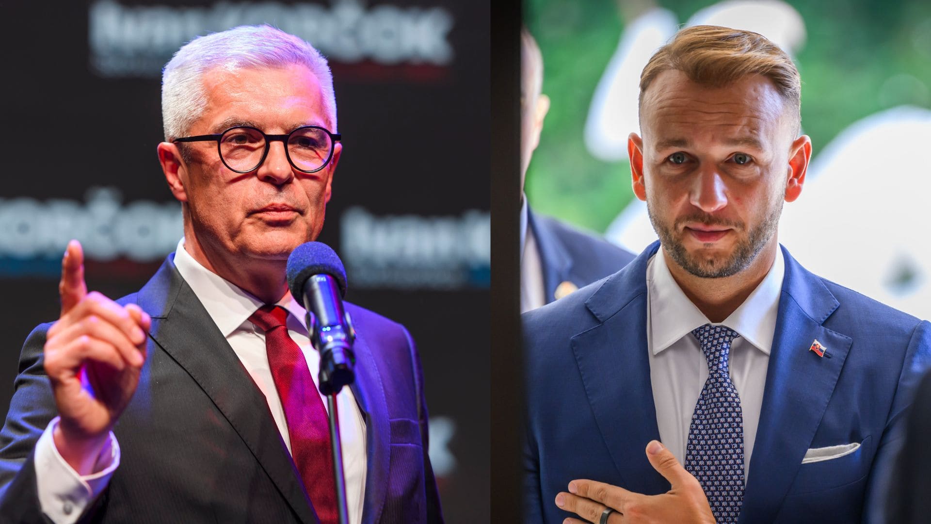 Na snímke vľavo neúspešný kandidát na prezidenta 2024 Ivan Korčok a napravo minister vnútra Matúš Šutaj Eštok.
