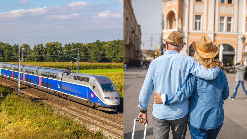 vlaky na železnici v zahraničí, šťastné dievča na dovolenke, cestovanie
