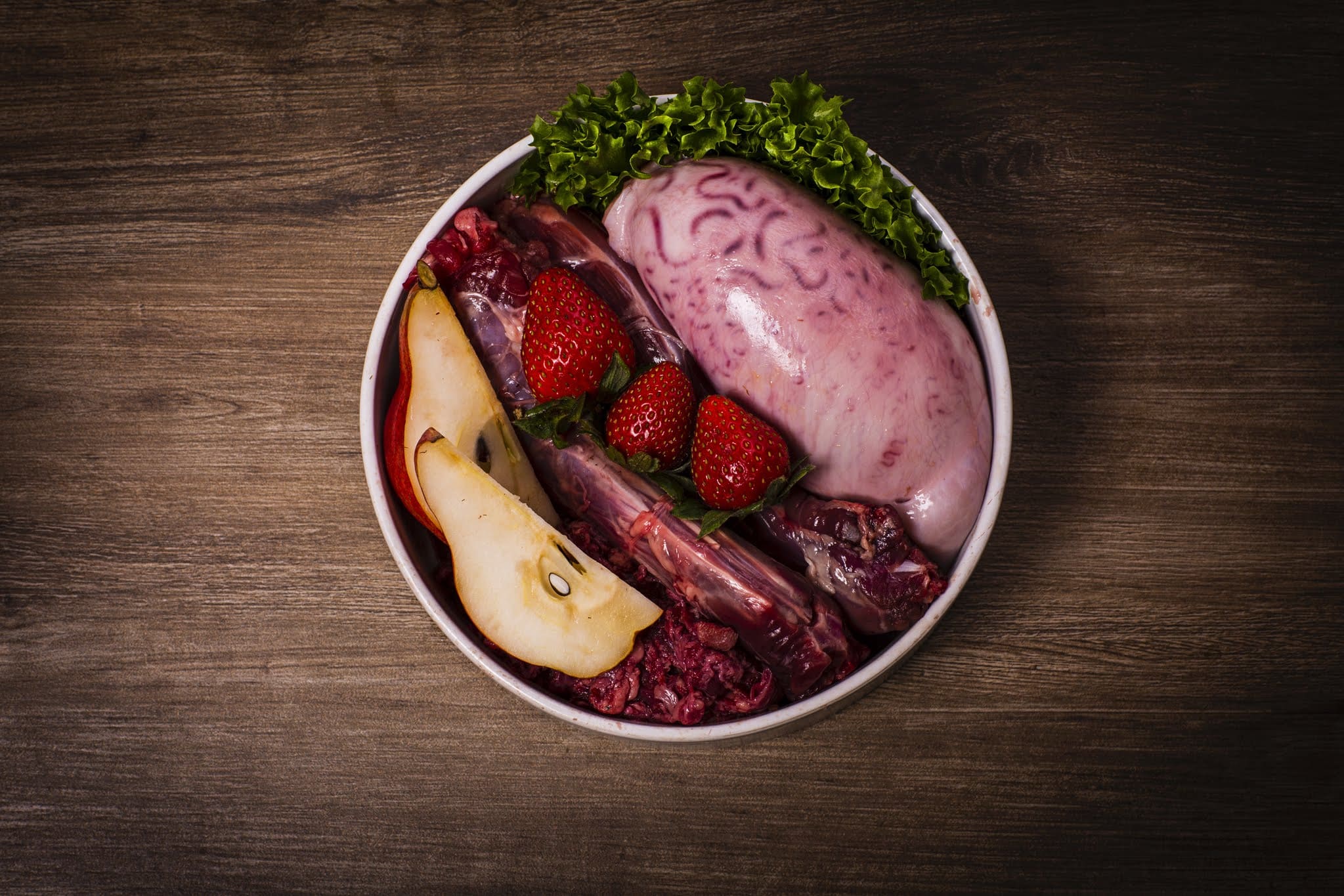 na snímke je Barf Dog, Lucia, jedlo, mäso