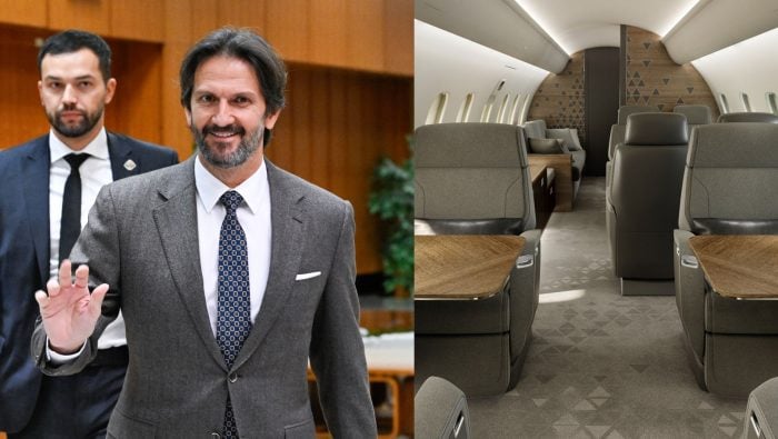 Na snímke minister obrany Robert Kaliňák a paluba lietadla Bombardier Global 5000.