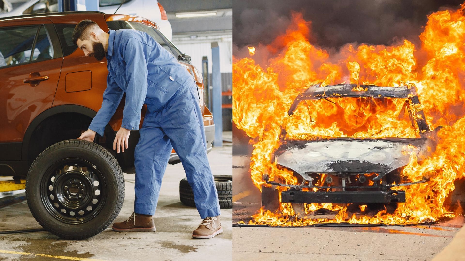 auto, vodič, žena, požiar