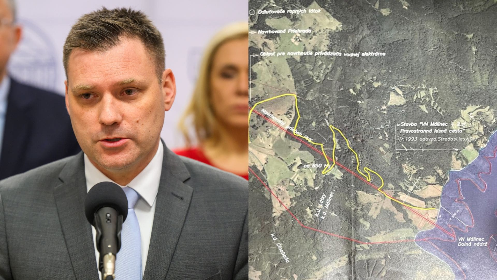 Na snímke minister životného prostredia Tomáš Taraba a mapa oblasti Málinec.