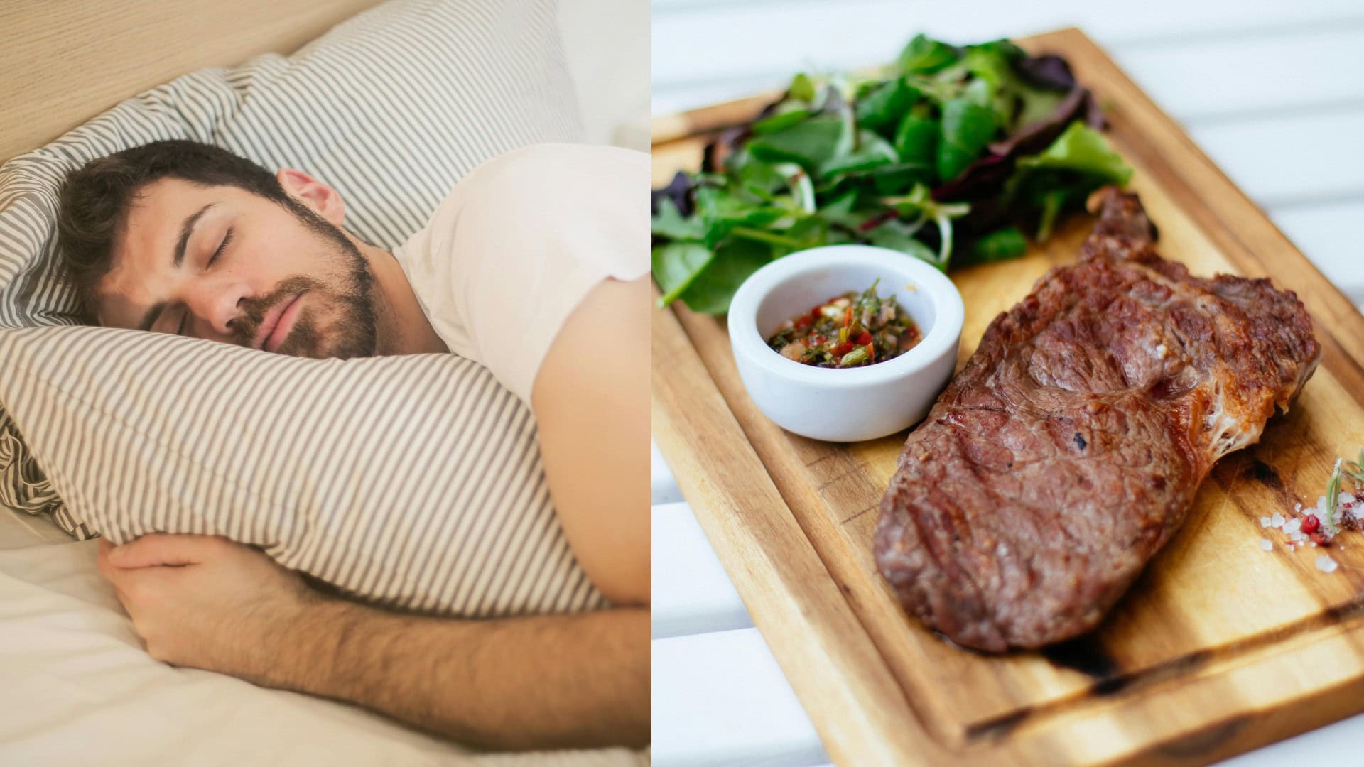 na snimke je bielkoviny, maso, spanok