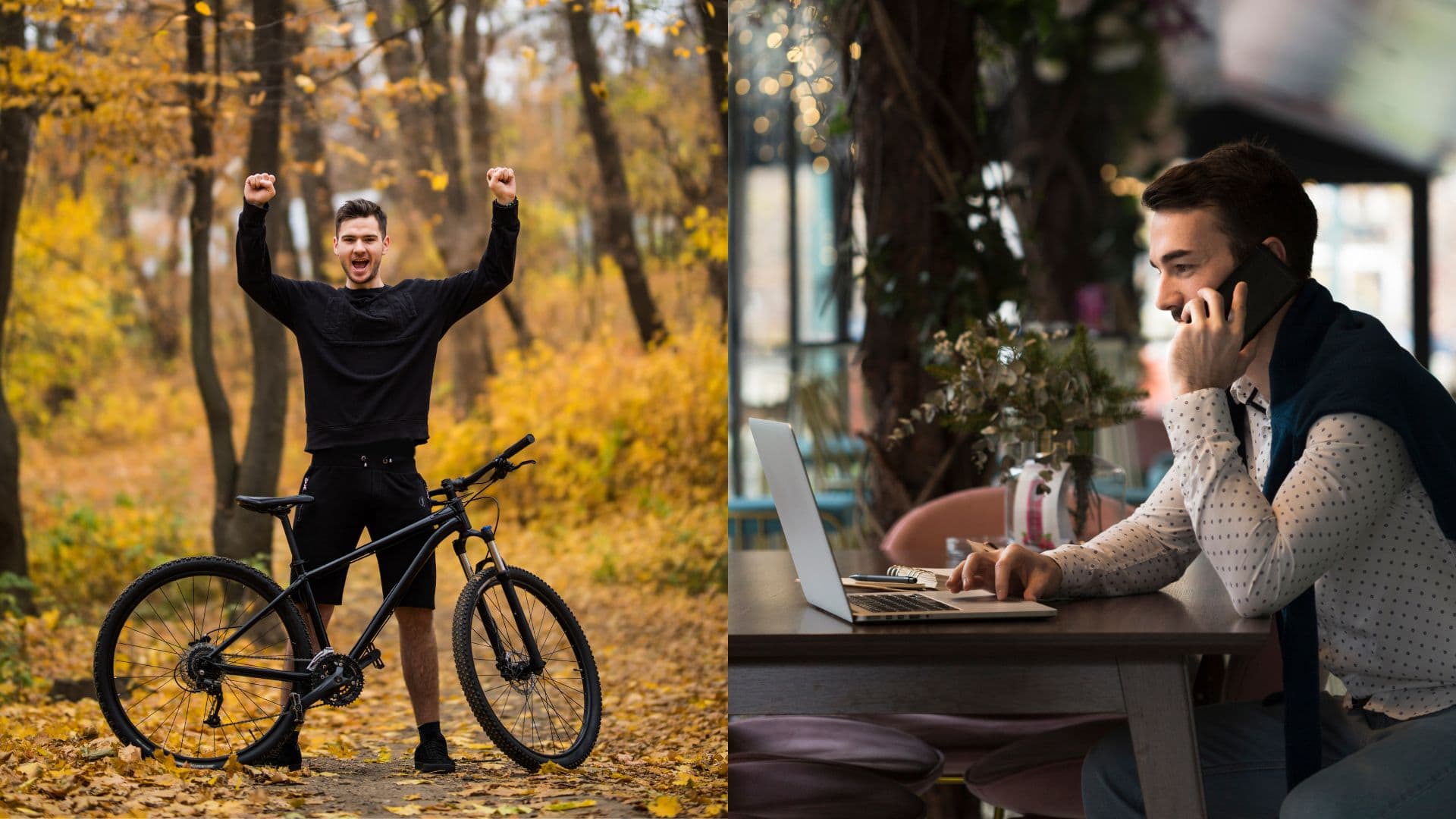 Muž s bicyklom a muž za počítačom