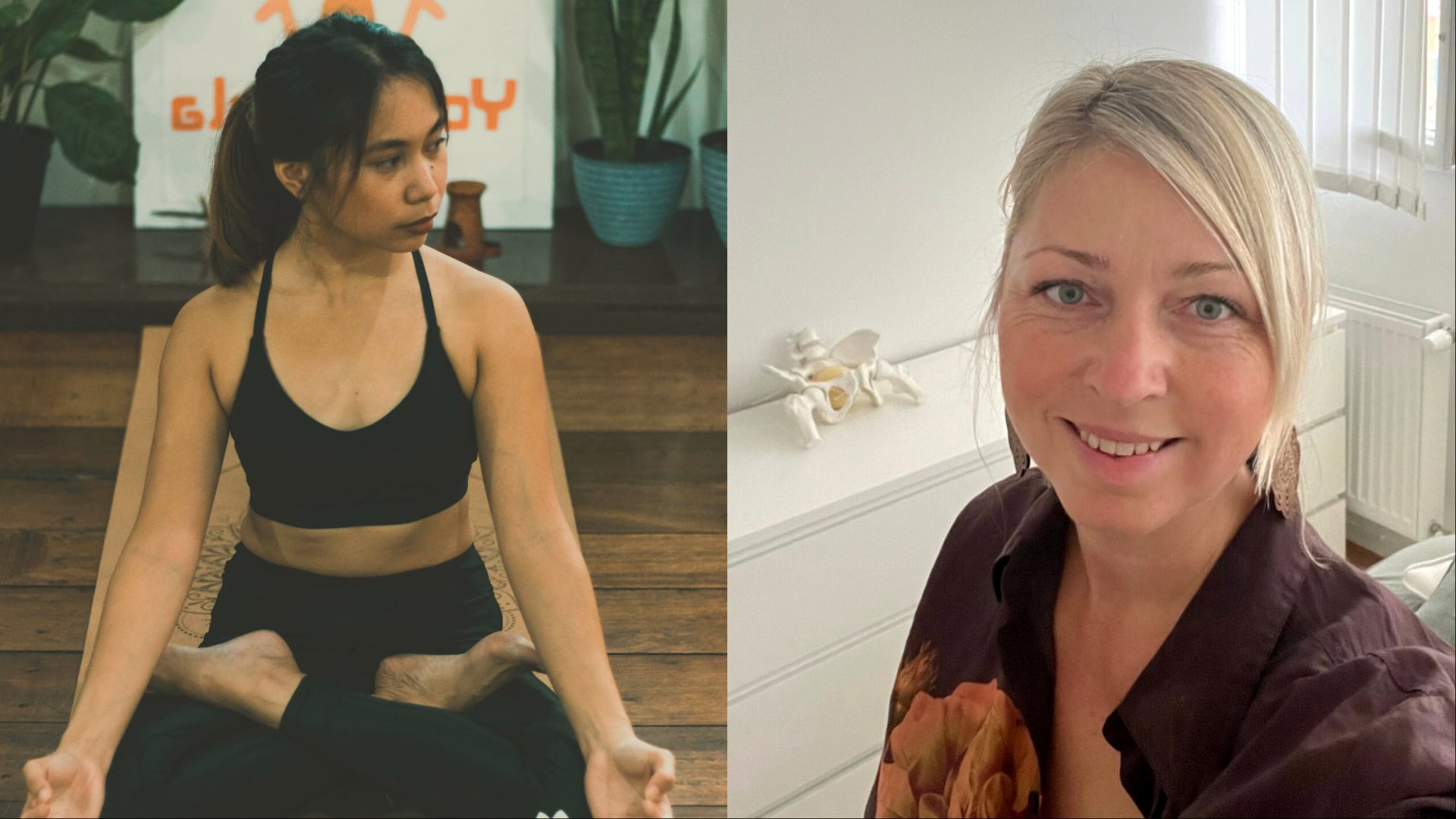 Žena cvičiaca jógu, fyzioterapeutka