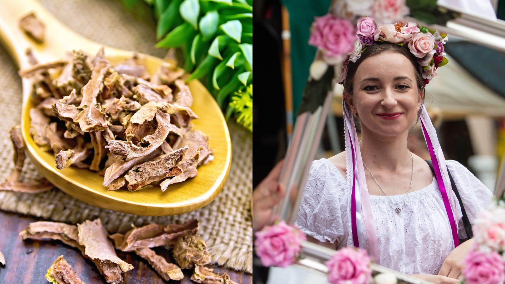 Rhodiola rosea, Na snimke žena s kvetinovým venčekom