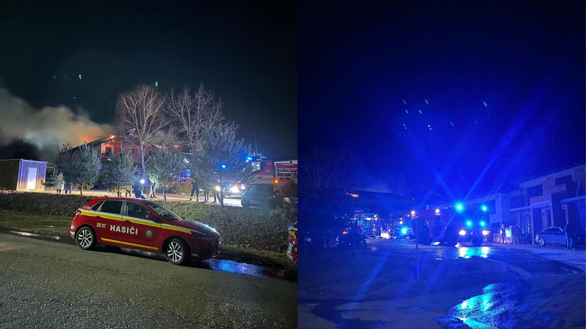 Hasiči pri požiari penzióna