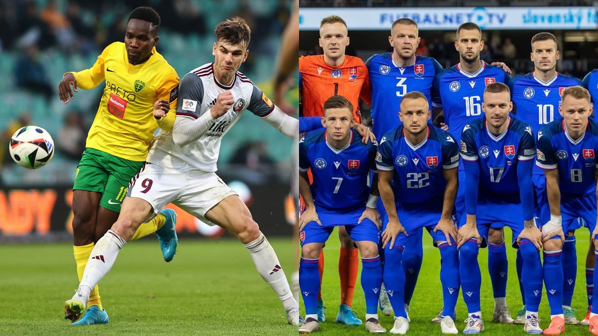 Na snímke hráč Žiliny Samuel Gidi a hráči reprezentácie Slovenska.