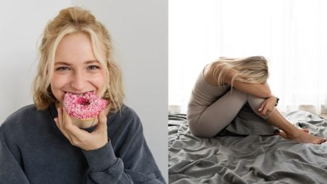 Žena je donut, žena v depresii, nezdravá strava