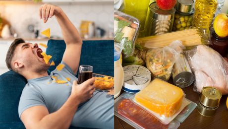 muž je čipsy, ultraspracované potraviny