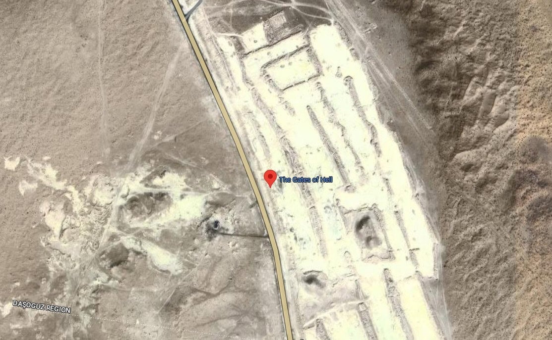 brána do pekla, Turkmenistan Google maps screen - autor