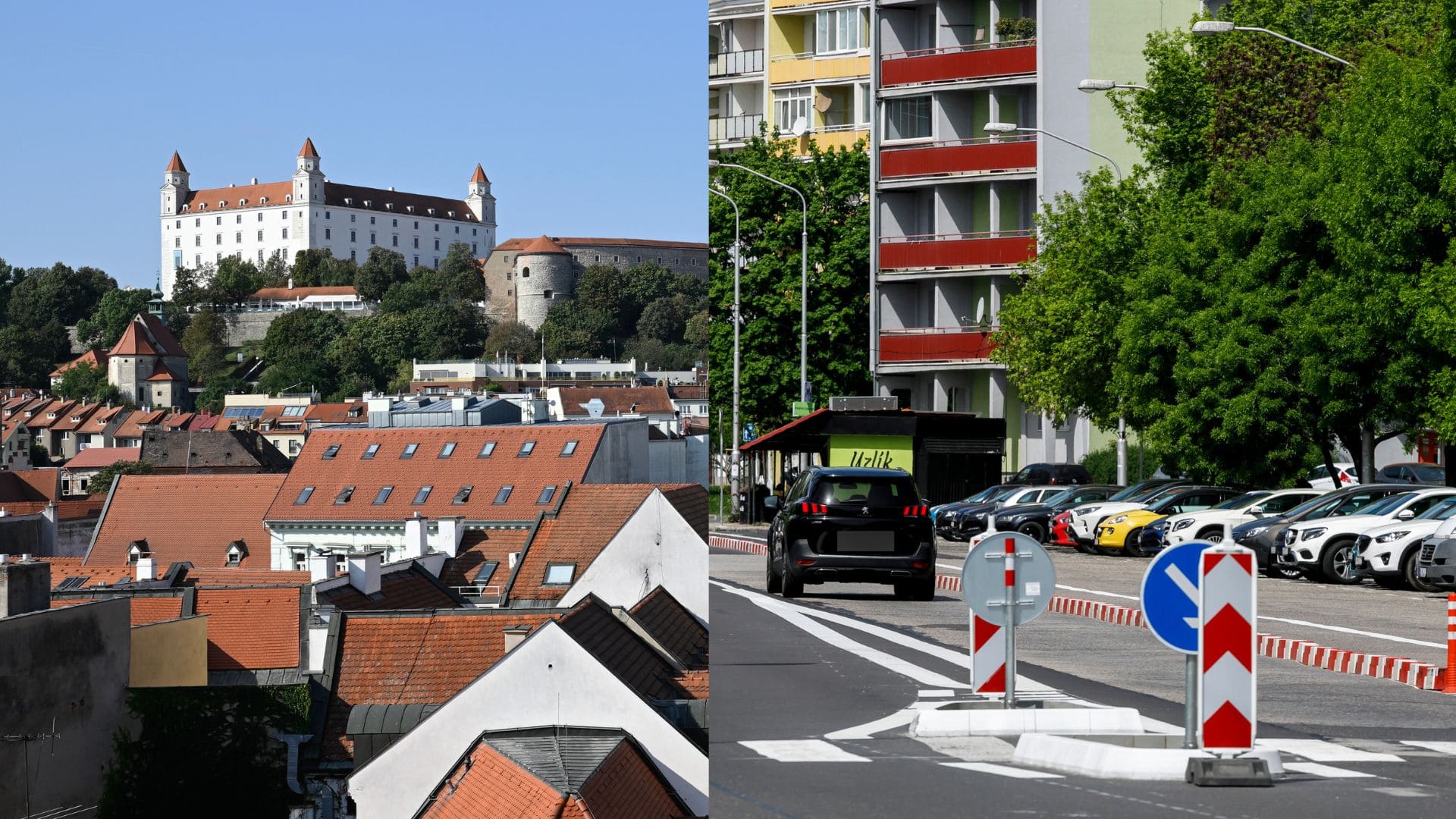 Na snímke cesta v Bratislave a hrad - Bratislava, Slovensko.