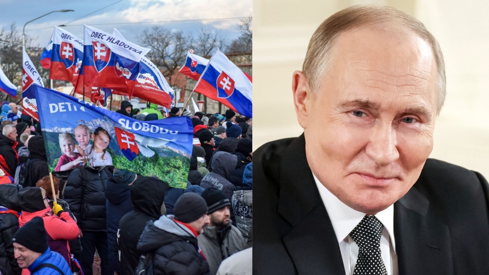 ľudia na proteste proti obrannej dohode s USA, Vladimir Putin