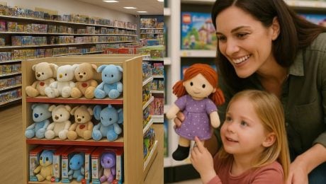 na snimke je smyk, hracky, hrackarstvo, tedi