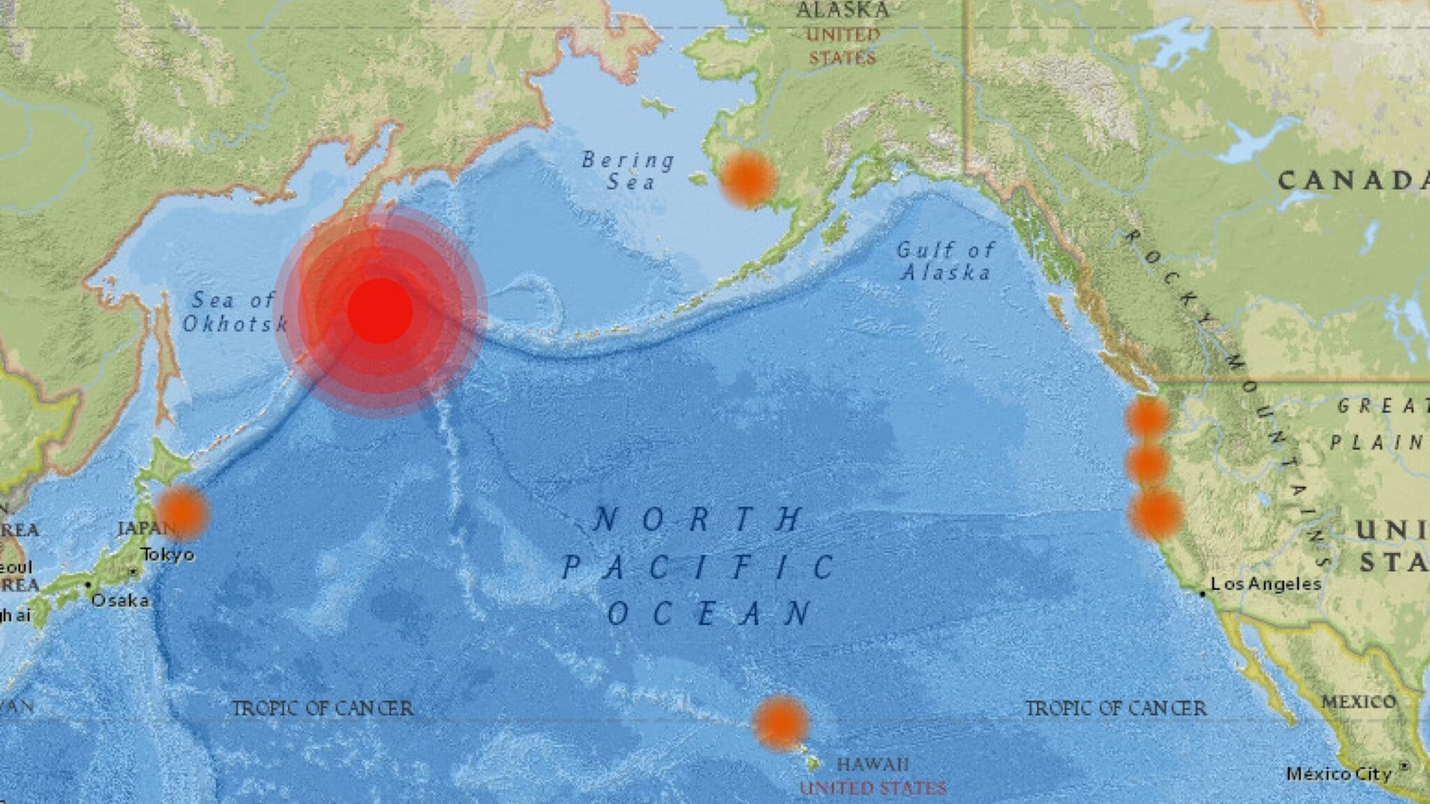 mapa zemetrasenie, cunami, Mapa ilustrujúca postihnuté oblasti