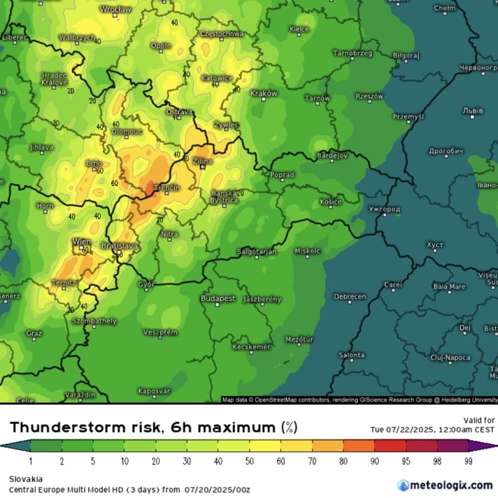 Mapa pravdepodobnosti búrok
