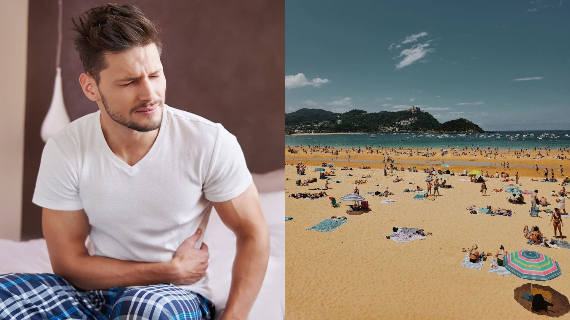 bolesť brucha, pláž