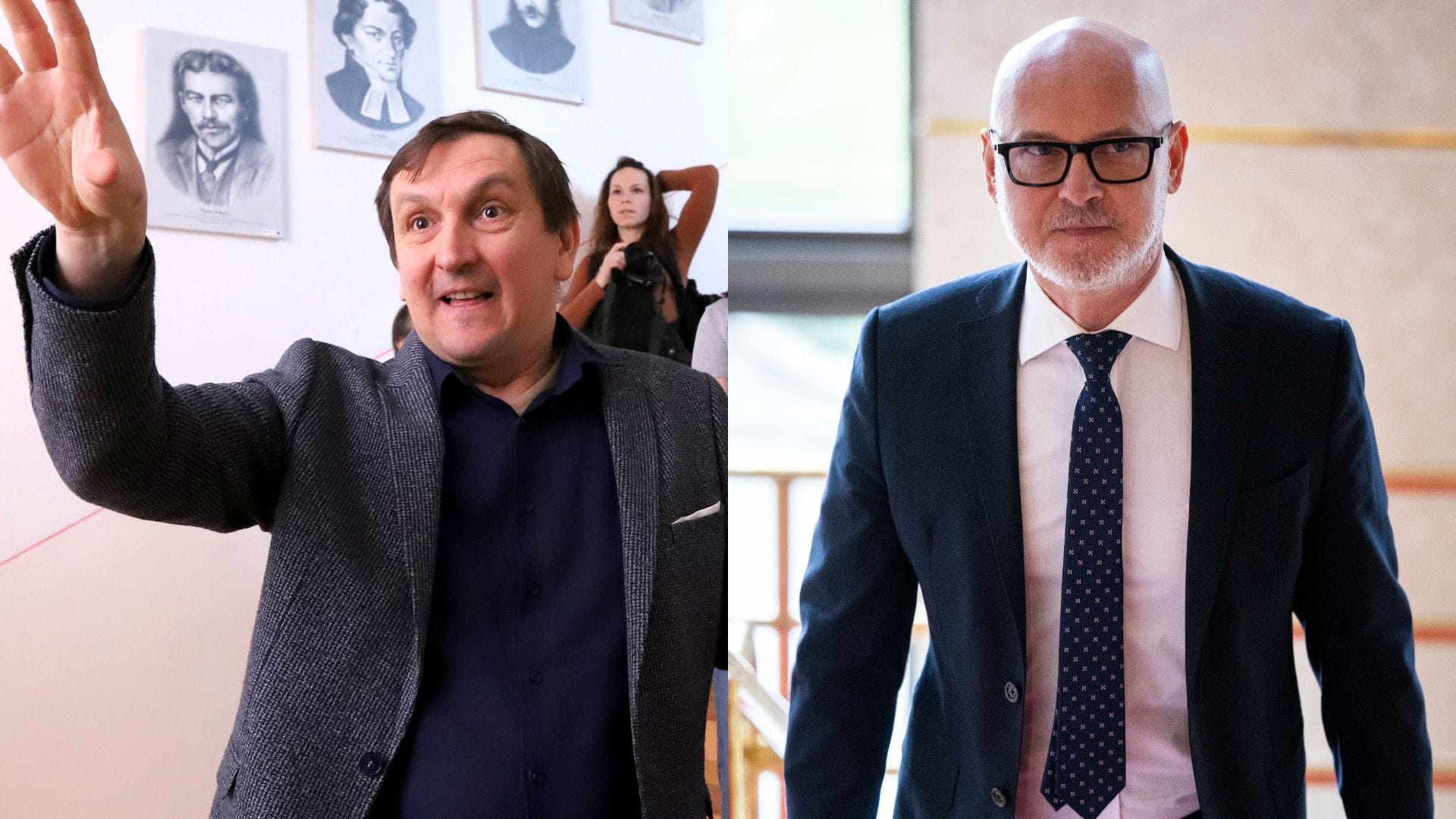 Na snímke vľavo odborník na vzdelávanie Juraj Hipš a vpravo predseda SaS Branislav Gröhling