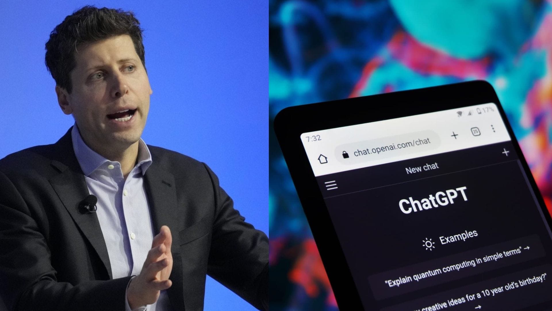 Na snímke CEO OpenAI Sam Altman a model ChatGPT.