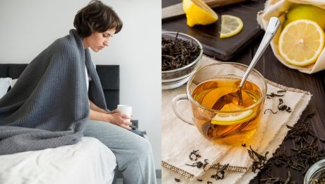 čaj, pitie čaju, chorá žena, choroba, nemoc