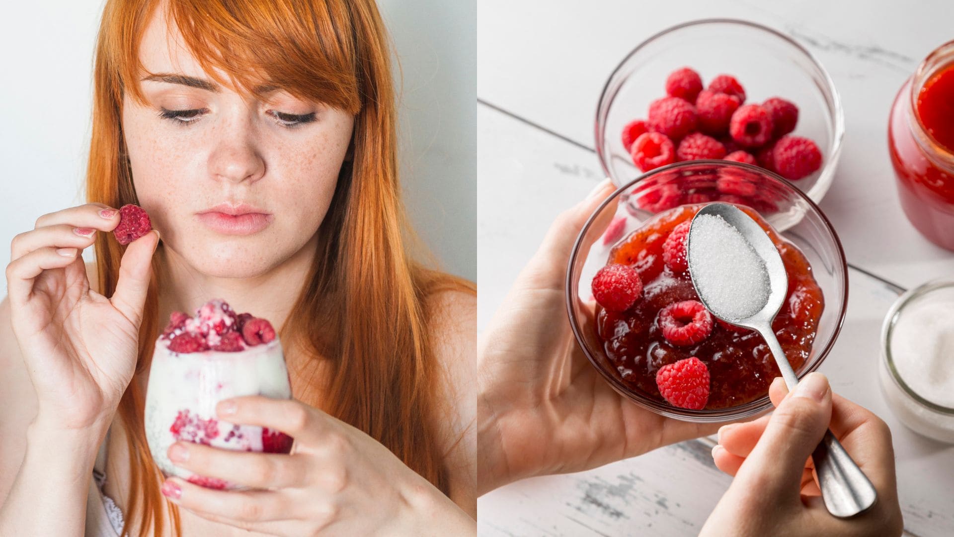 Žena drží pohár s ovocím, miska ovocia sladená stéviou