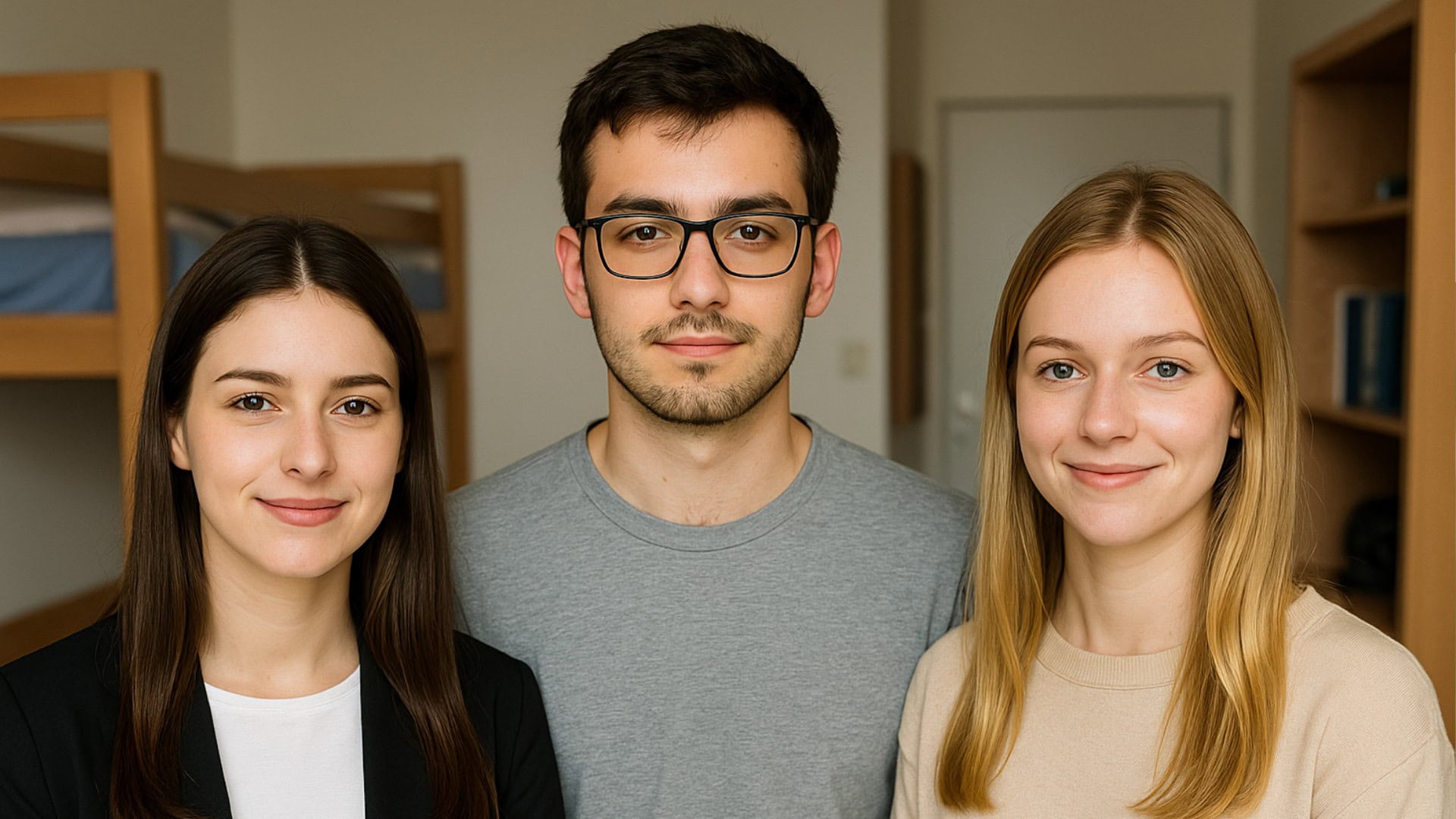 na snimke je trojica studetov, internat