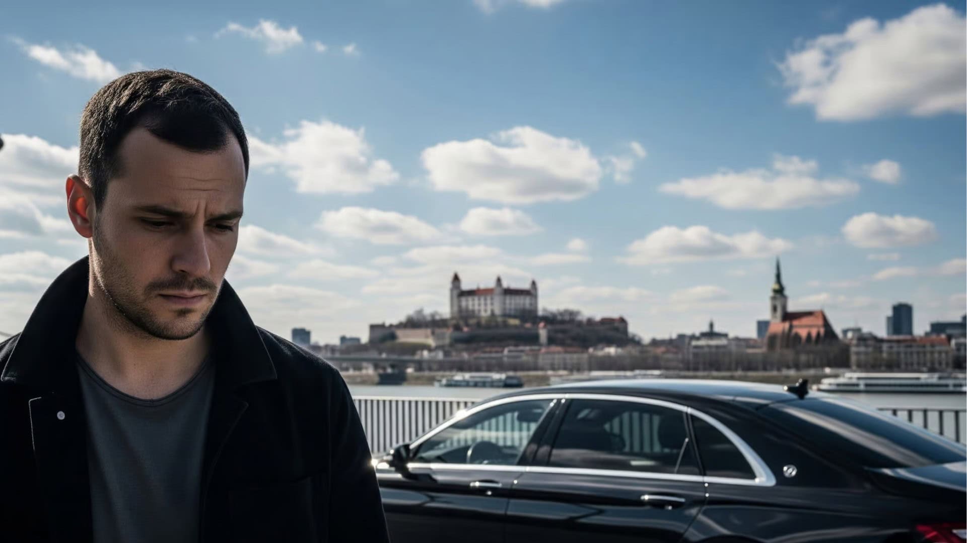 Smutný muž pri aute v Bratislave