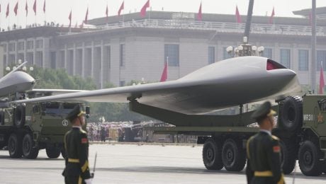 80. výročie víťazstva Číny vo vojne s Japonskom, Na snímke čínsky bojový dron GJ-11