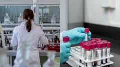 Na obrázku je lekárka a skúmavky