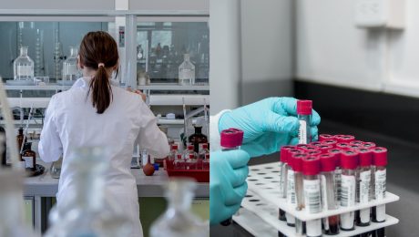 Na obrázku je lekárka a skúmavky