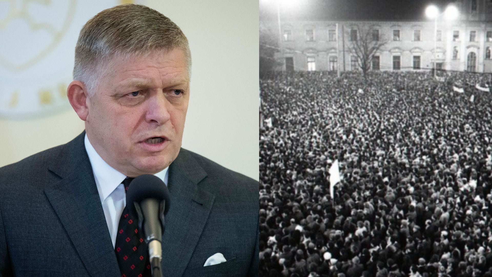 Ilustračné foto: Robert Fico, protestujúci počas Nežnej revolúcie