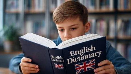 chlapec čítajúci anglický slovník