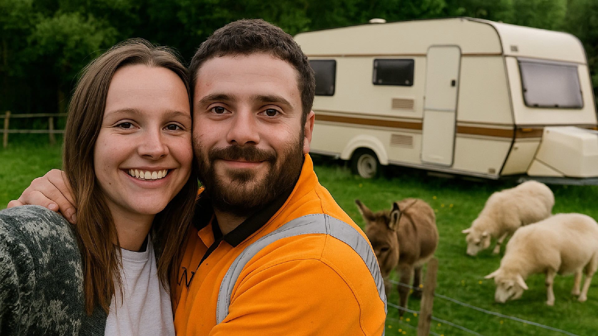 Libby a Ollie na farme s karavanom