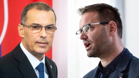 Na snímke generálny prokurátor SR Maroš Žilinka a riaditeľ Transparency International Slovensko Michal Piško.