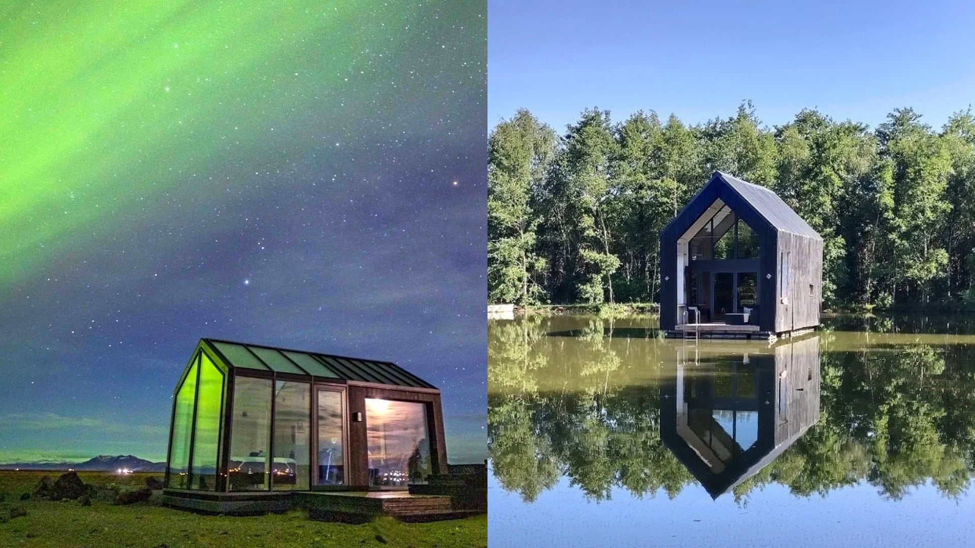 Sklenená chata na Islande, plávajúca chata vo Francúzsku
