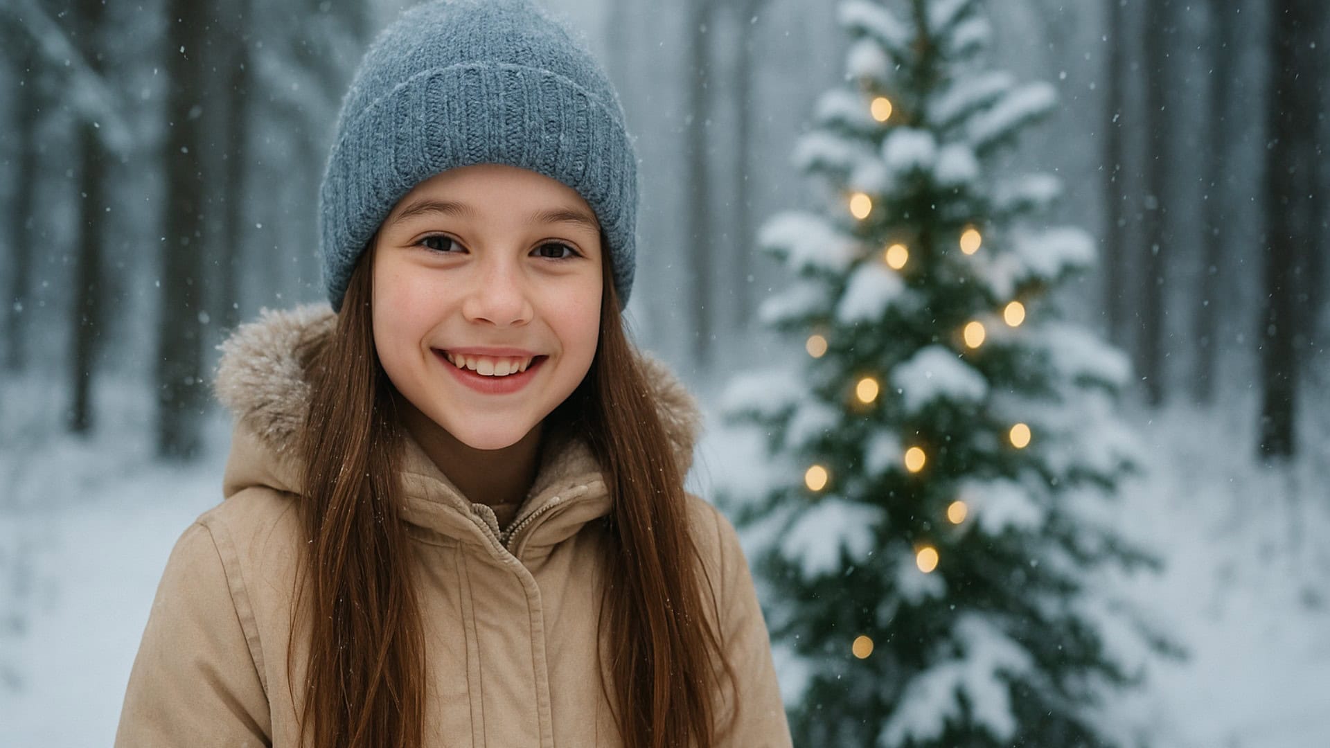 dievča a vianočný stromček