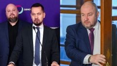 Na snímke Juraj Šeliga a Dominik Sumbal (Demokrati) a minister športu Rudolf Huliak (Strana vidieka)