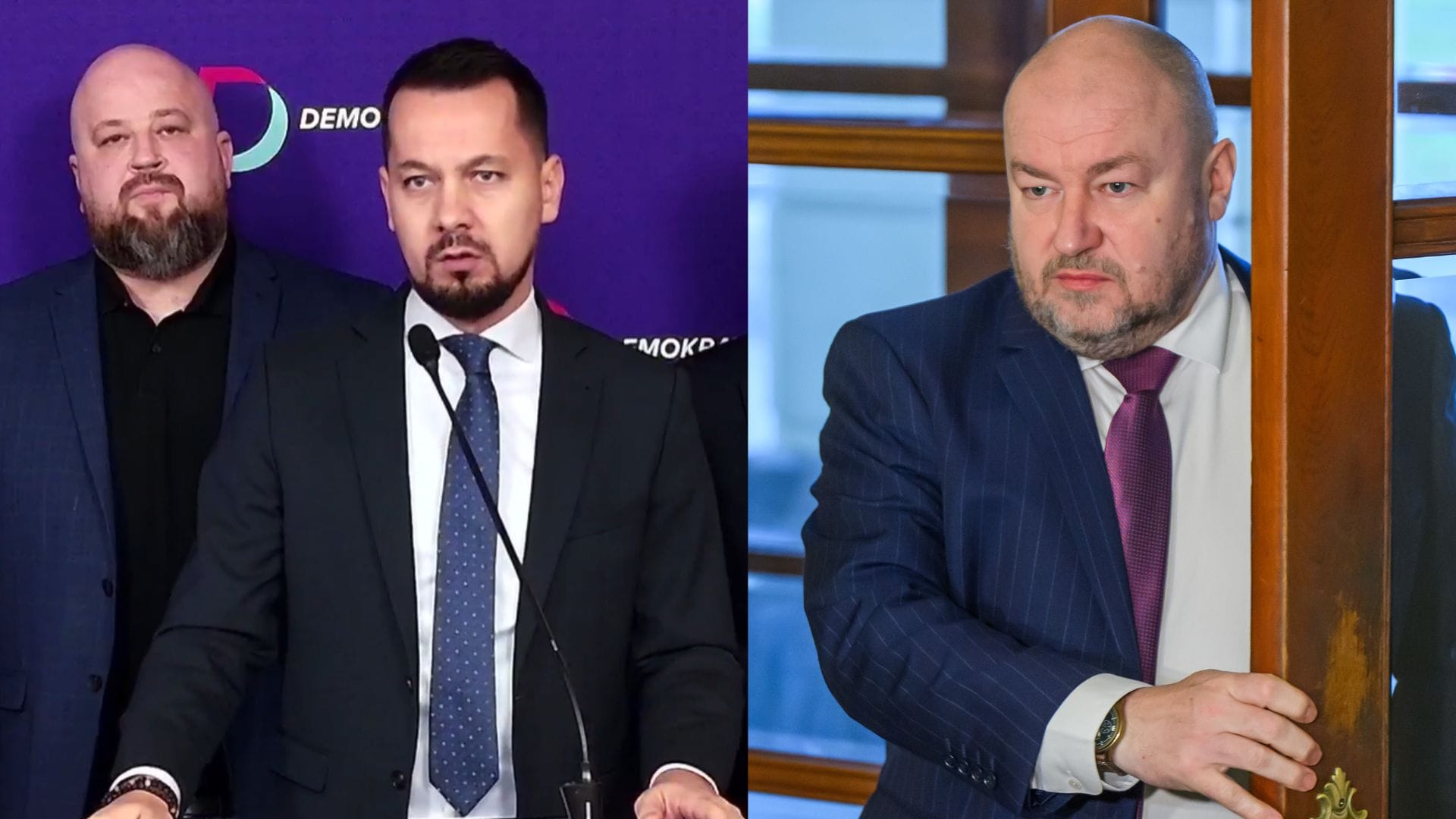 Na snímke Juraj Šeliga a Dominik Sumbal (Demokrati) a minister športu Rudolf Huliak (Strana vidieka)