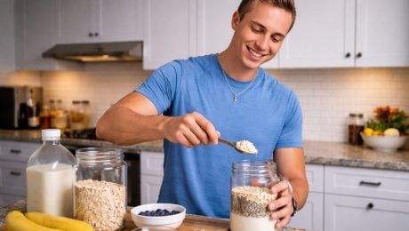 muž pripravujúci si raňajky